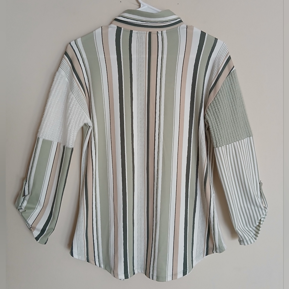 Above and Beyond Soft Green Stripe Button Down Shirt - Picture 5 of 9
